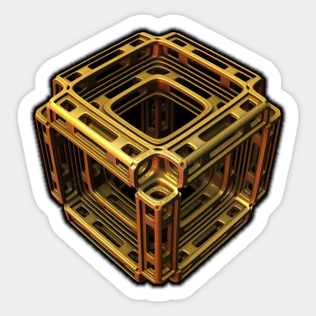 Three-dimensional fractal cube shape in gold tones Sticker by lyle58